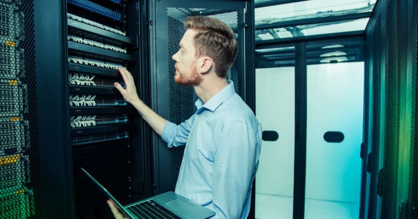 man working with server