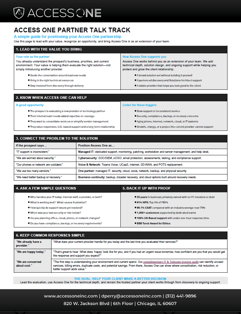 access one partner talk track guide